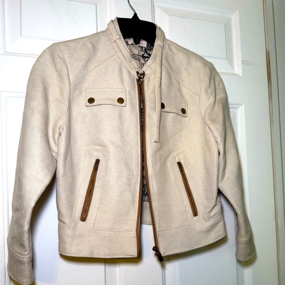 Original Penguin Woman’s Ivory Linen Cropped Motorcycle Style Jacket Small - Picture 1 of 8